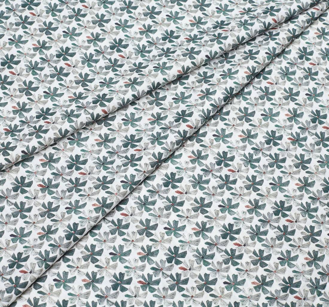 Хлопок с серо-зелеными цветами на белом фоне от Cotonificio Albini в наличии